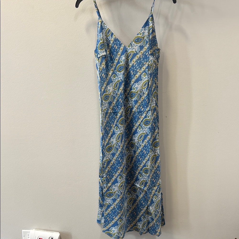 Gold Hawk Blue Capri 💯 Silk Bais Dress